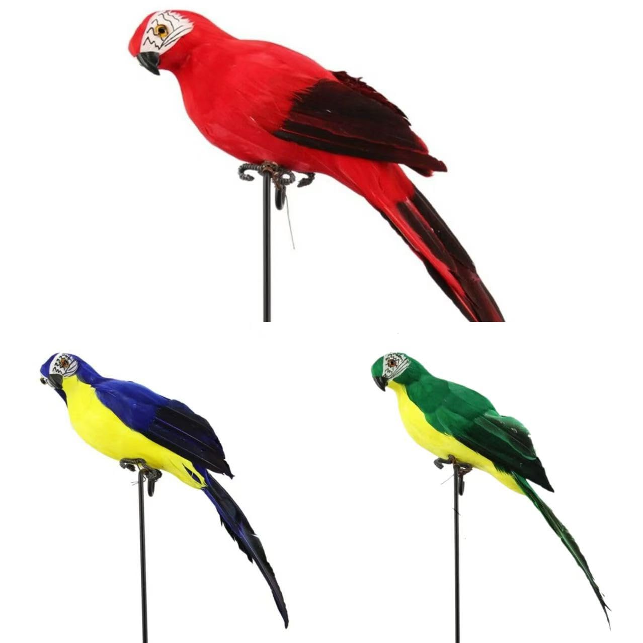 Lagnlnaoy 3pcs Simulation Parrot Foam Imitation Garden Ornament 9.8 inch Artificial Fake Feathered Bird Shoulder Pirate Decoration