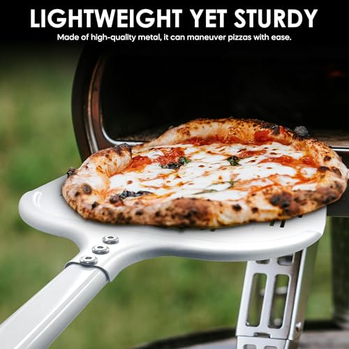Image of Pizza Peel - 12'' Aluminum Perforated Launch Placement Retrieving Peel - Metal Hanging Hook - Lightweight Turning Peel - Non-stick Pizza Paddle - Outdoor Pizza Oven Accessories