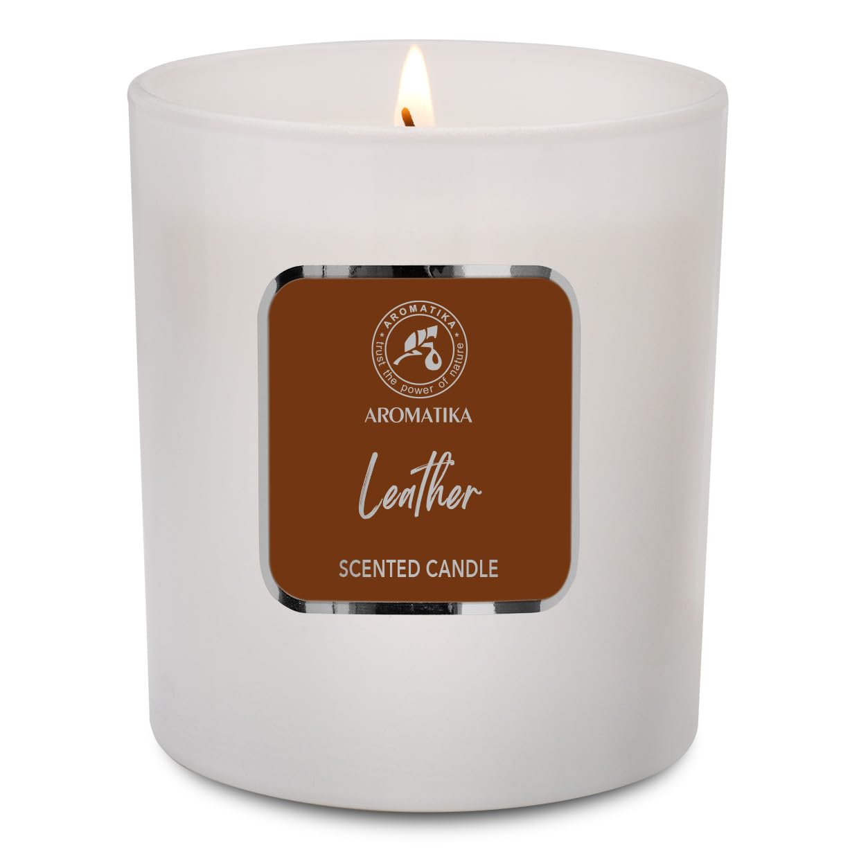 Duftkerze Leder 200 g - Aroma Kerze mit Ätherischen Sandelholz Öl - Aromatherapie Sojawachs Kerze - Duftkerze für Hause