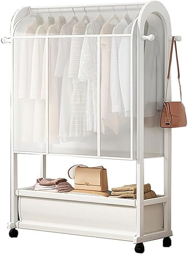 Ropa con Ruedas,con 1 Estantes 4 Ganchos,soporte de armario de bambú con barra de colgar, estantes y ganchos para guardar la ropa, con 4 ruedas