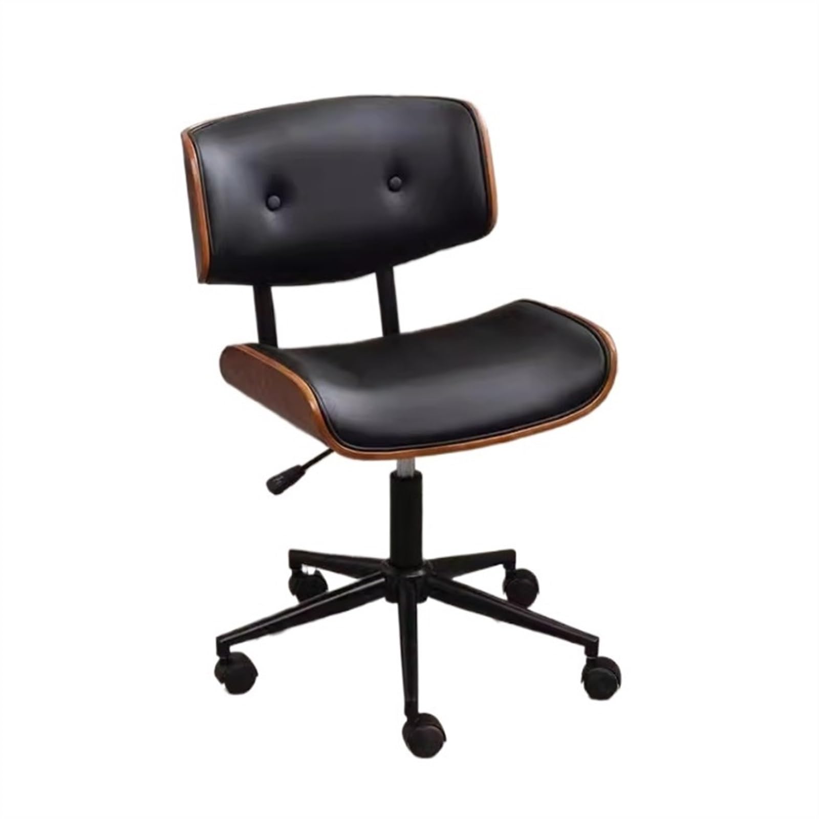 Ergonomiczne krzesło biurowe, Obrotowe krzesło biurowe z regulowaną skórą w stylu retro Wygodne drewniane małe krzesło biurowe Odpowiednie do domu biurowego Krzesło biurowe(Czarny)