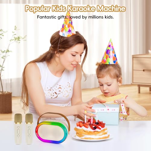 HWWR D35T Karaoke Maschine mit 2 drahtlosenMikrofones, Avec lumières LED et Son Magique