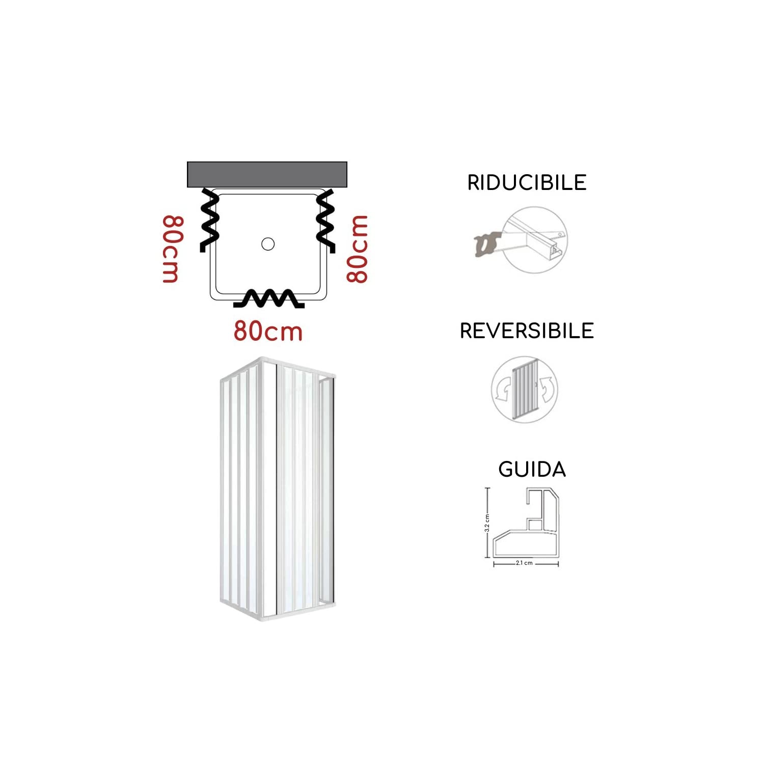 Box Doccia in PVC 80x80x80 cm a tre lati con apertura bilaterale Rio
