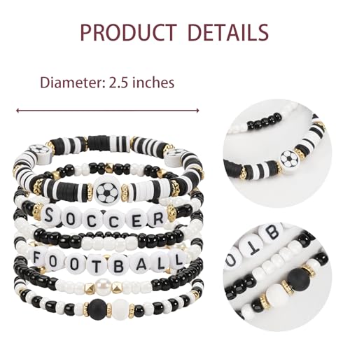 Image of Football Baseball Soccer Beaded Bracelets for Women Stackable Game Day Sports Theme Bracelet