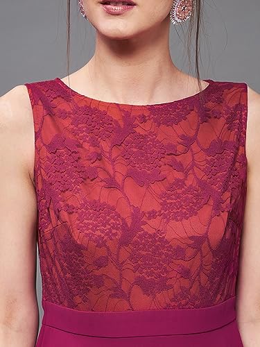 Image of Miss Chase Women's Round Neck Cap Sleeves Lace Knee -Long Skater Dress