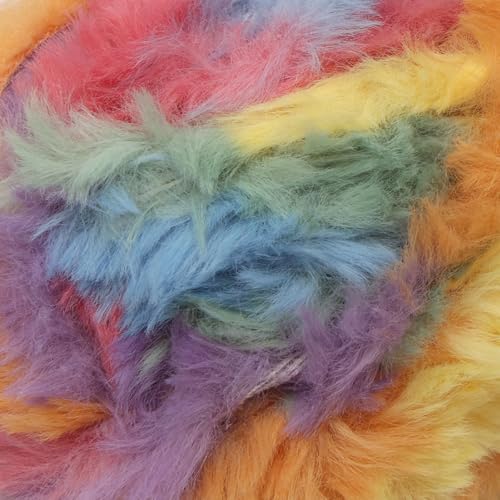Image of NICEEC Faux Fur Yarn Super Soft, Chunky & Fluffy, Eyelash Yarn for Crochet & Knitting(Total Length 210yds /10.6oz) - Rainbow /300g