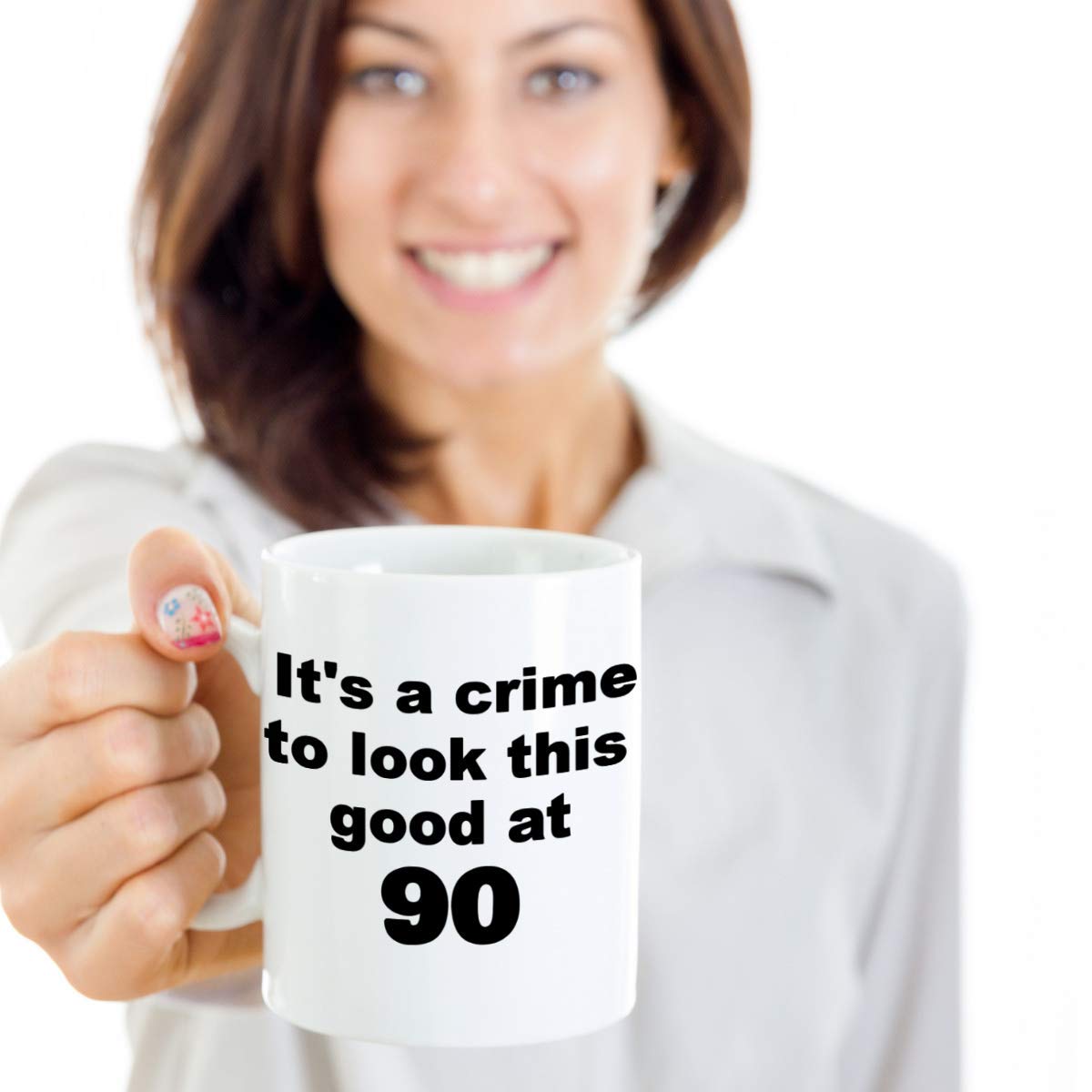90th Birthday Gift Mug – 'Against The Law To Look This Good At 90' 11oz Ceramic Coffee Cup
