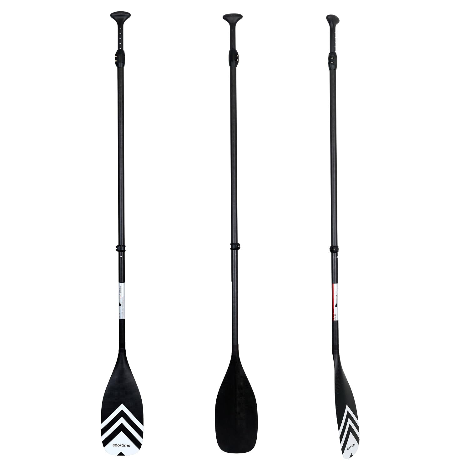Sportime SUP Paddel Full Carbon | Leicht, robust, sicherer Halt | Verstellbar, für Stand Up Paddling | Schwarz | Ideal für Meer, Wellengang, Anti-Verdrehsicherung