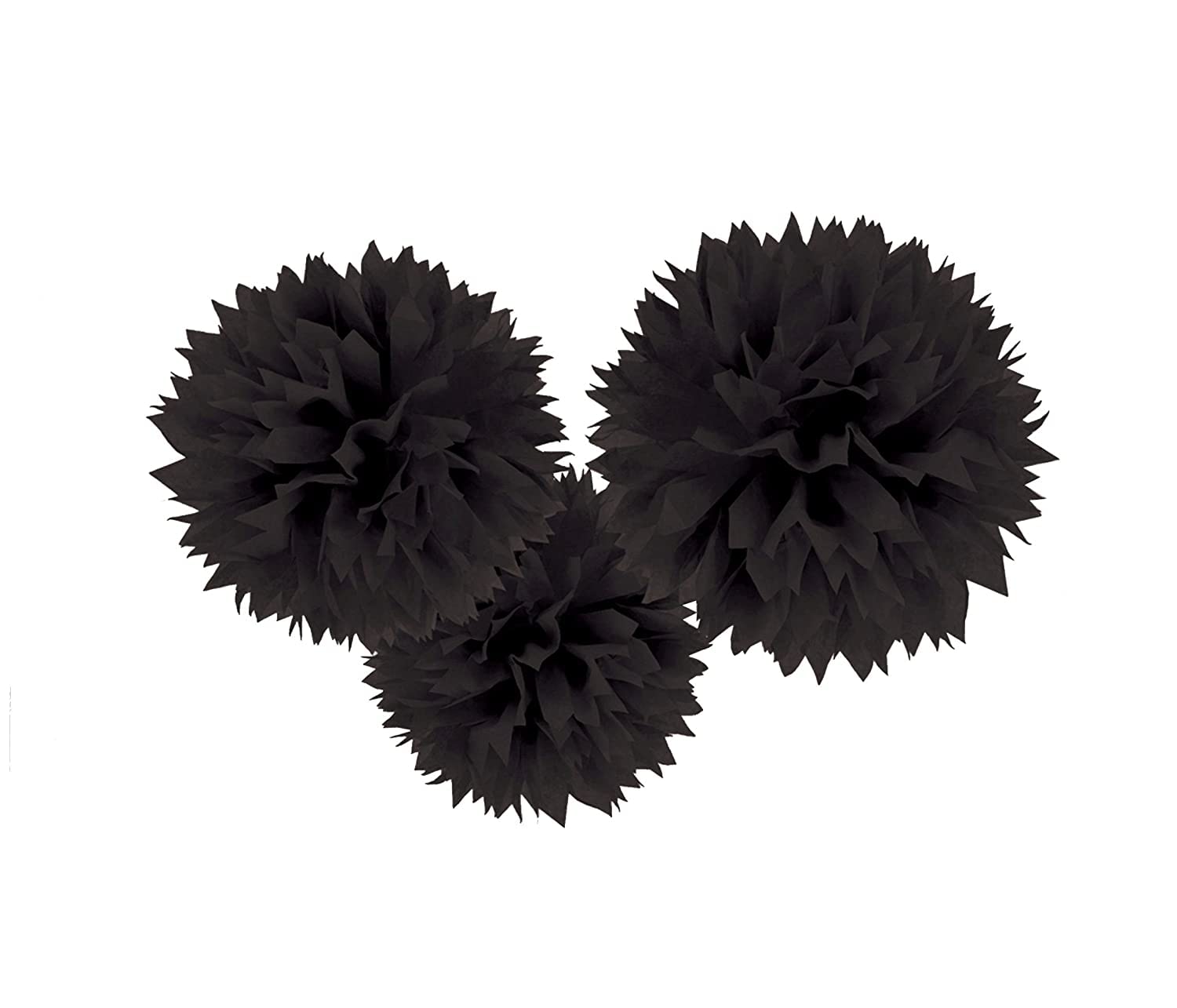 Amscan 18055-10-55 - Fluffy Dekobälle zum Aufhängen, Schwarz, 3 Stück, circa 40,6 cm, Papier, Hängedekoration