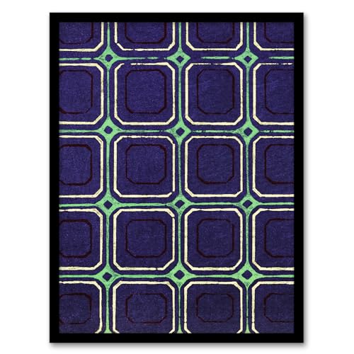 Artery8 Geometric Blue Green Square Pattern Framed Wall Art Print