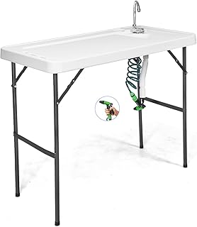 GYMAX Fish Cleaning Table with Sink, Folding Fish...