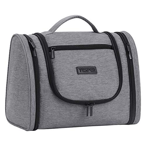 YESPER Hanging Travel Tolietry Bag for Women Men Portable Waterproof Shaving Dopp Kit Bathroom/Shower/Makeup Organizer with Hook Cosmetic Bag (Gray)