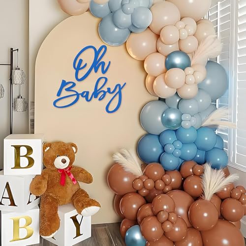 Image of 'Oh Baby' Sign for Backdrop - Felt Baby Shower Banner Boy Girl Decorations Gender Reveal 1st Birthday Party Photography Background - Blue