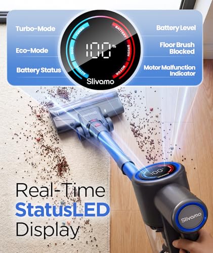 Image of S10 Cordless Vacuum Cleaner, 40KPA /500W /45Mins, LED Display, 8-in-1 Lightweight Stick Vacuum Cleaners for Home with Green LED Light, 6-Stages Filtration, Self-Standing Design, Blue
