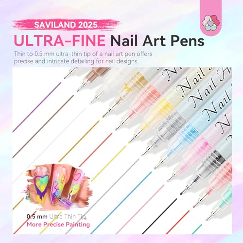 Image of 12 Colors Nail Art Pens Set: 0.5mm Quick Drying Acrylic Paint Markers 3D Nail Polish Pens for Nail Art Painting Drawing Dotting Tools Point Liner Brush for Adults Home DIY Salon Manicure (Set 1)
