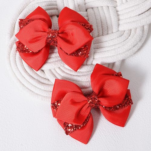 Pinzas para el cabello con lazo brillante de 3 pulgadas en rojo, 2 unidades miniatura 2