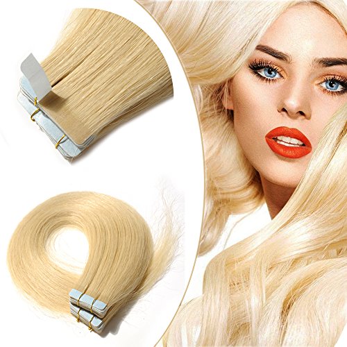 18 Inch 40pcs 100g Remy Tape in Hair Extensions Human Hair 613 Bleach Blonde Light Color Long Straight Hair Seamless Skin Weft Invisible Double Sided Tape