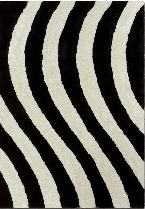 Image of Sifa Carpet Hand Made Ultrasoft Microfiber Shag Carpet - Plush Comfort & Modern Style for Living Room (3x5 Feet Black /Ivory Color)