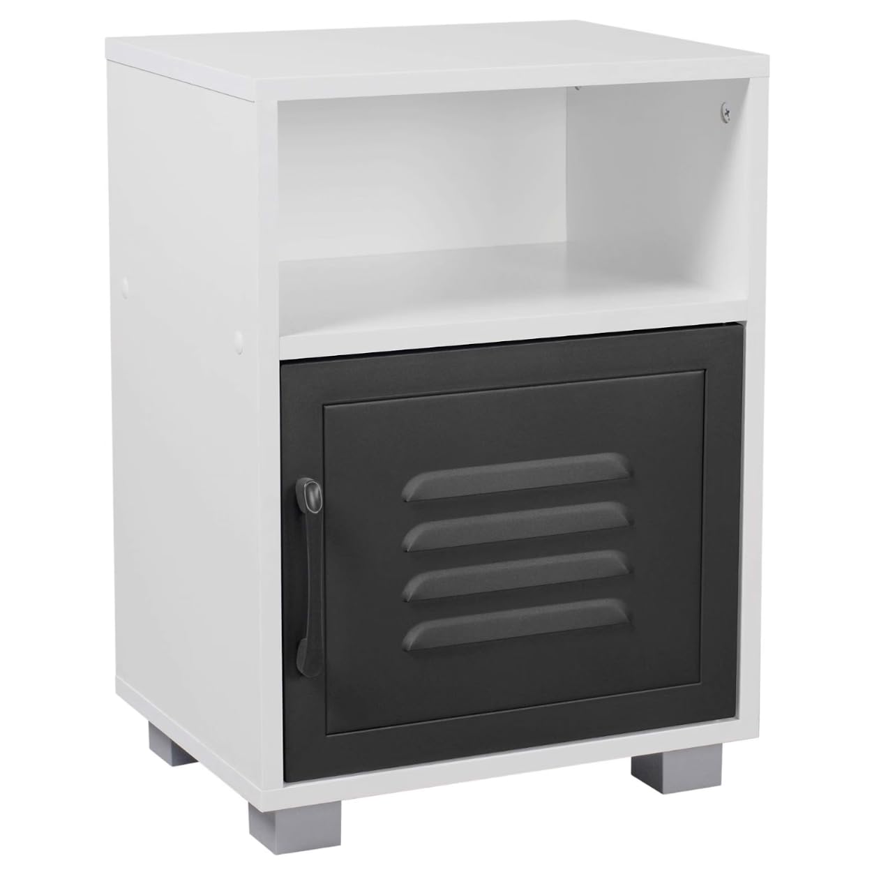 URBNLIVING Valencia Metal Door Bedside Table (White/Black, Set of 2)
