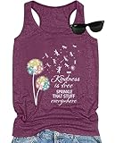 AMWIPE Be Kind Tank Tops Women Teacher Kindness Positive Message Sleeveless Shirt Dandelion Graphic Workout Tee