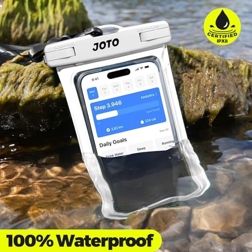 Image of JOTO Up to 7 inch Universal Waterproof Phone Case for iPhone 17 Air 16 15 14 13 12 11 Plus Pro Max, IPX8 Cellphone Dry Bag XR X SE, Galaxy S23 S22 S21 S20+ S20 S10 Plus Note, Pixel -White