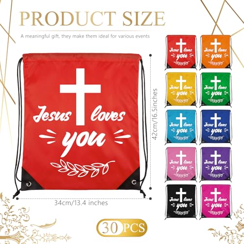30 Pieces Jesus Loves You Drawstring Backpack Bulk Vacation Bible School Backpack Christian Religious Gifts Bag for Operation Christmas Shoebox Gift Bible Verse Party Favors2