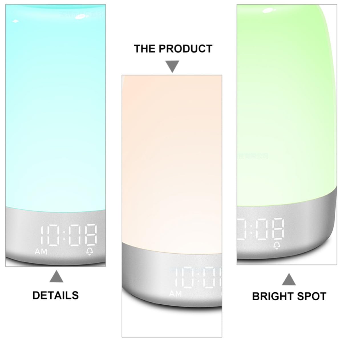 STOBAZA Lampe de Réveil LED Blanche Lumière Ambiante Colorée et Simulation D'aube, Minuterie Tactile pour Chambre, Veilleuse de Chevet Multifonction en Abs et PC