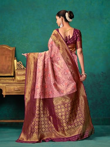 Image of EthnicJunction Women's Silk Blend floral Woven Saree With Blouse Piece | Wedding Saree