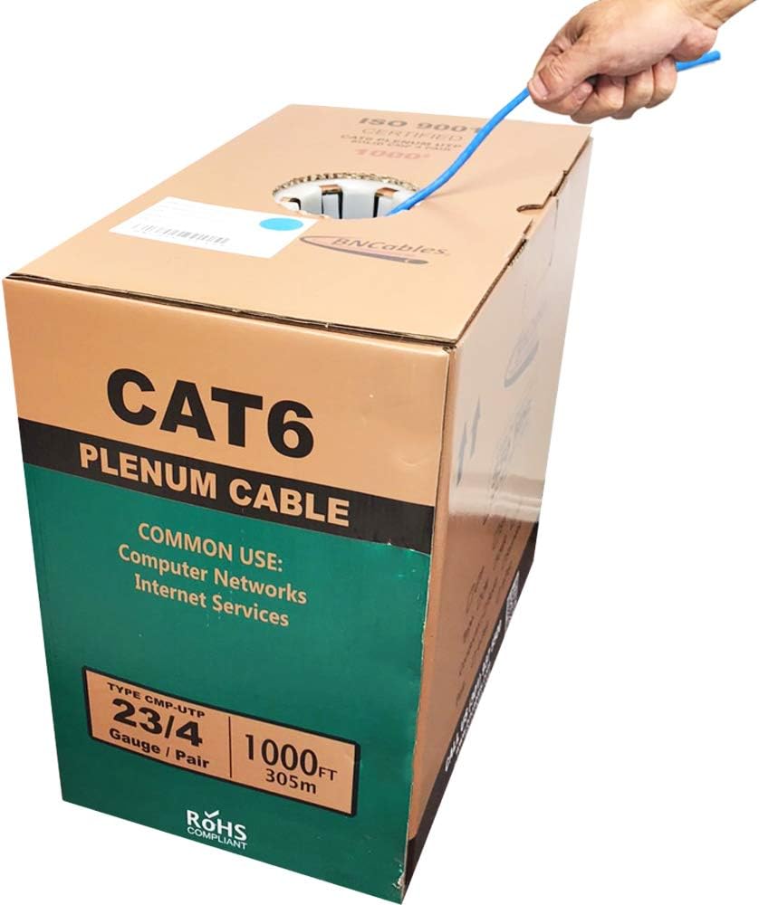 550MHZ CAT6 Plenum Cable 1000ft, 100% Pure Bare Copper, PoE++, DSX- 8000 Certified 23AWG 4Pair, Solid Network Cable Unshielded Twisted Pair (UTP)