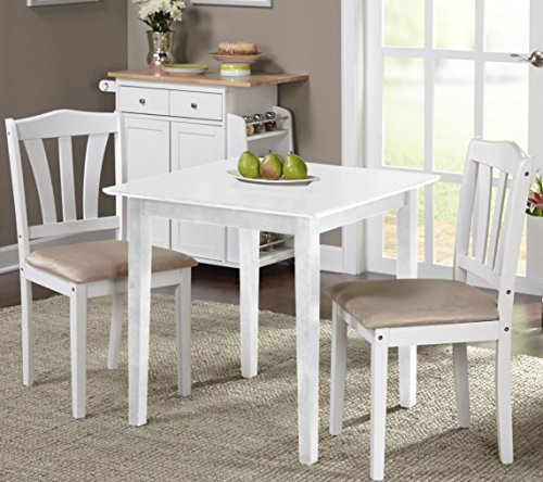 Harewood 3 Piece Dining Set, Constructed of Sturdy Rubber Wood with Microsuede Upholstered Seats (White)