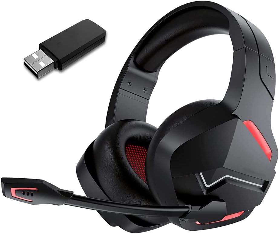 Wireless Gaming Headset with Microphone for PC PS4 PS5 Playstation 4 5, 2.4G Wireless Bluetooth USB Gamer Headphones with Mic for Laptop Computer