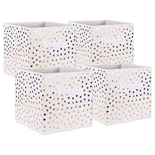 Image of DII Fabric Storage Bins for Nursery, Offices, Home Organization, Containers are Made to Fit Standard Cube Organizers (11x11x11) White with Gold Dots - Set of 4