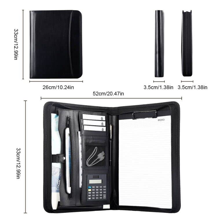 eshow leather portfolio professional business padfolio with zipper - interview resume notefolio premium legal document organizer with card holder writing pad and file folders for men and women