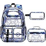 DIGOBAY 3PCS Cool Luminous Clear Backpack for Boys Kids, Gamer Bookbag for School, See Through PVC Transparent Backpacks with Lunch Bag Pencil Case, Clear Backpack Heavy Duty for School Stadium