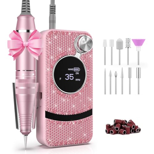 NEMEIR Torno para Uñas Eléctrica Diamante, 35000 RPM con 11 Fresas, Inalámbrica Recargable, Portátil para Quitar Gel Acrílico, Manicura Profesional en Casa o Salón, Kit Completo