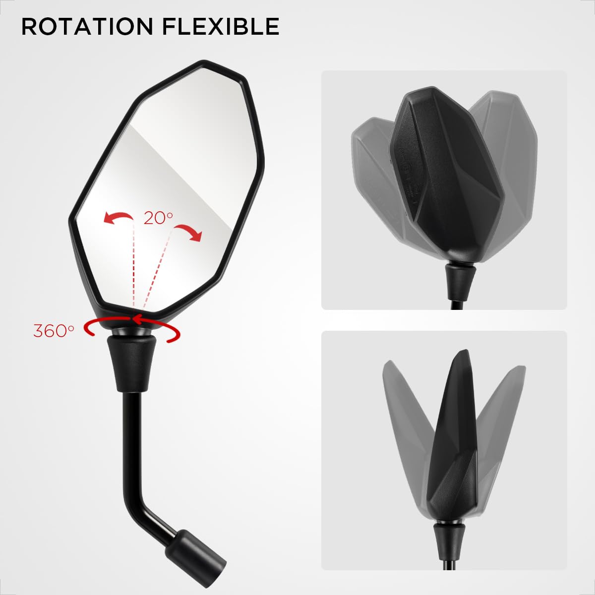 Evermotor Rétroviseur de moto universel approuvé E, M8 M10 Ensemble de rétroviseurs de moto rotatifs à 360 °, rétroviseur de moto compatible avec les scooters, scooters, VTT, cyclomoteurs (2 pièces) | Lot de 2 rétroviseurs de moto E4 - 150 x 86 mm - Rotat