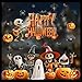 Zindoo Vetrofanie Halloween 1 Fogli 19 Pezzi 90x40cm Halloween Decorazioni Grande Teschio, Zucca, Pipistrello e Ragno Adesivo Statico Riutilizzabile Adatto a Casa, Finestre, Vetro e Porte immagine