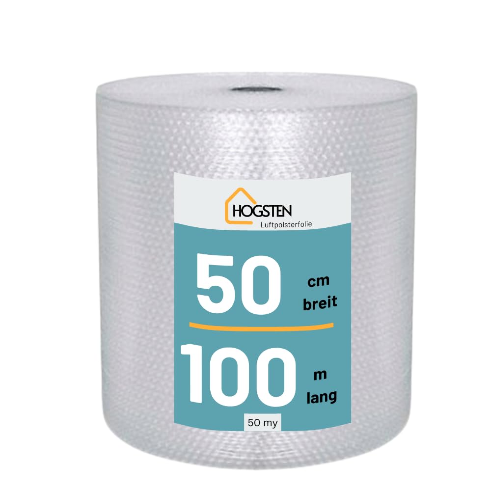 Luftpolsterfolie Rolle 50 cm x 100 m - Noppenfolie für Versand, Verpackung & Umzug -100% recycelbar - Bubble Wrap Polstermaterial Verpackungsmaterial (50my)