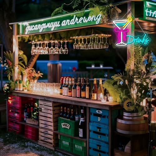 Image of Drink Bow Cocktail Glass Neon Sign LED Neon Light Up Sign for Wall Home Decor Bedroom Business Club Party Bars Shop USB Powered Really Pretty Neon Decor