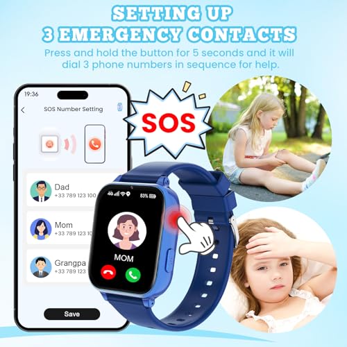 Image of 4G Kids Smart Watch for Boys Girls, Kid Watch Phone Ages 4-12 with Call, GPS, SOS, Video Call, Games, Camera, Alarm, Touchscreen Smartwatch for Children Birthday Gift (Includes SIM Card),Navy Blue