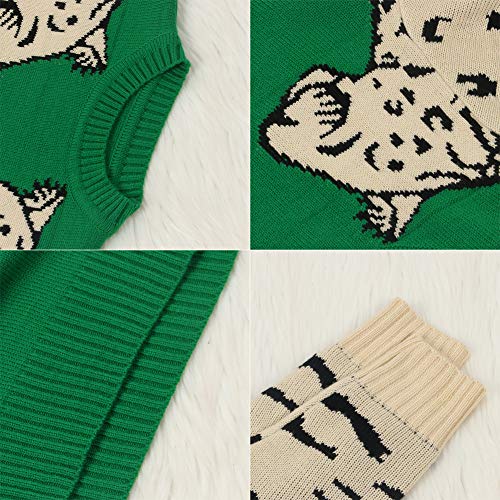Junboon JPUS_MY050-GREEN-L Women’S Casual Leopard Print Knitted Pullover Sweaters Long Sleeve Crew Neck Jumper Tops Green thumb #4