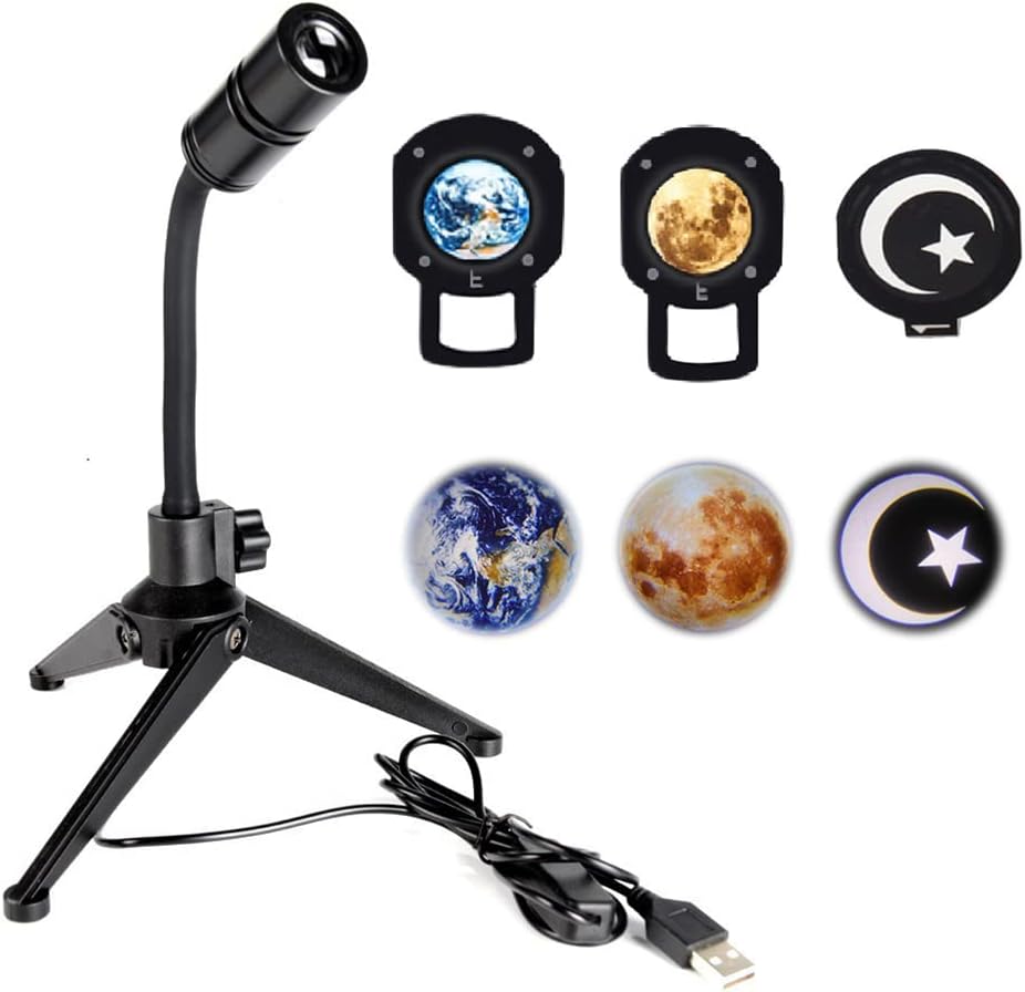Moon Earth Projection LED Lamp - 3D Projector with 360° Rotation for Backgrounds, Home Decor, and Photography (Support)