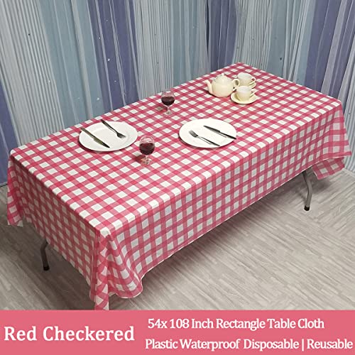 ZeriTlolen 6 Packs Red Gingham Checkered Table Cloth Party 54x108 inch Plastic isposable Cover White Tablecloth Clothes for Parties BBQ Picnic Birthday Wedding