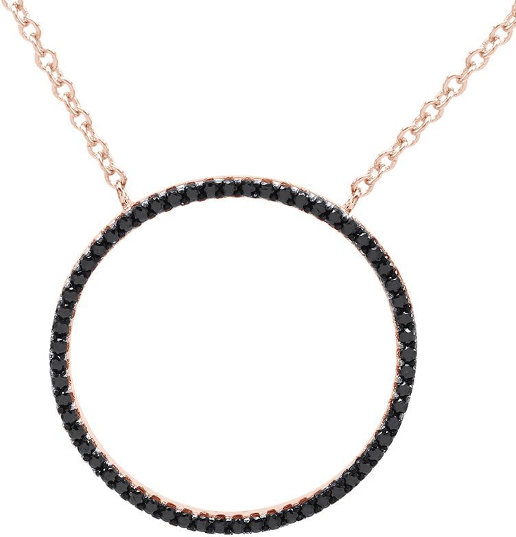 THE JEWEL ZONE Dainty Open Circle Black Cubic Zirconia Outline Pendant Necklace in Gold Over Sterling Silver