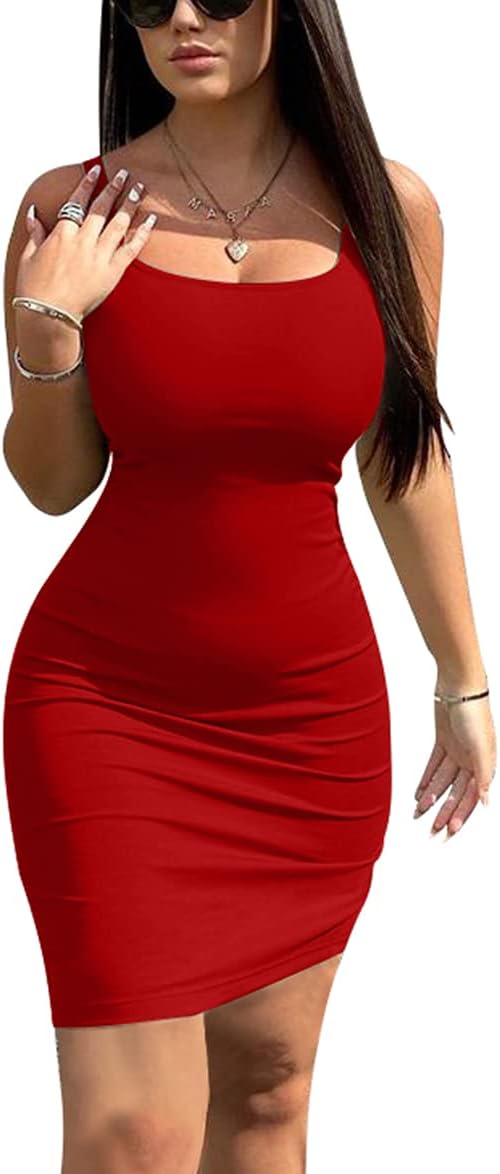 YFANG Women's Casual Tank Top Bodycon Dress Basic Sleeveless Club Mini Dress - Image 4