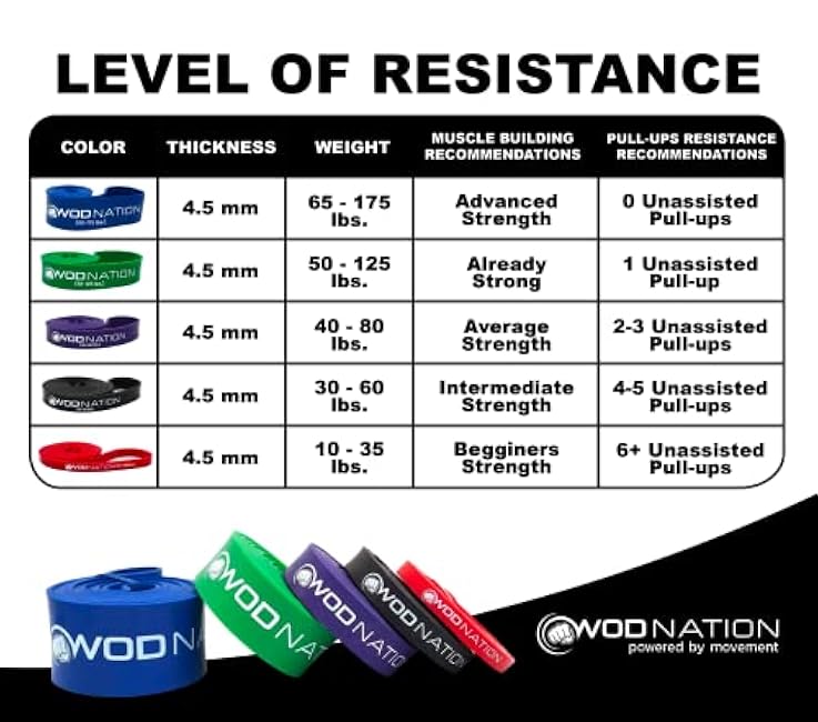 WOD Nation Pull Up Assistance Bands (10-175lbs Band) - Best for Pullup Assist, Chin Ups, Resistance Bands Exercise, Stretch, Mobility Work & Serious Fitness - 41 inch Straps