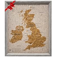 Splosh Travel Map - Desk UK Map Pin Board Grey Cork with Wooden Frame for Desk Personalise and Mark Past & Future Adventures Countries Cities with 100 Pins in 2 Colours the UK & Ireland