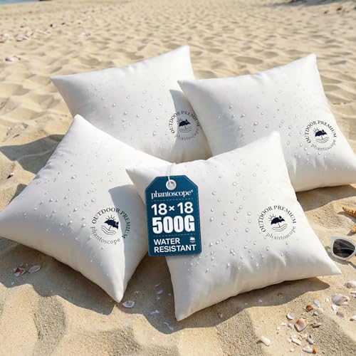 Phantoscope 18x18 Outdoor Pillow Inserts - Pack of 4 Outdoor Pillows Waterproof Down Alternative Throw Pillows Couch Sham Cushion Stuffer for Patio and Porch Furniture