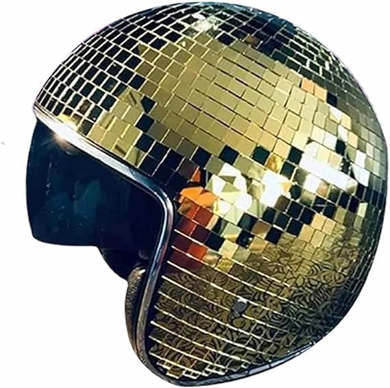 SIDUISDH Discokugel Helm Gold 70er Jahre Glitzer Spiegel Glas Disco Ball HüTe Mit Armband Ohrringe