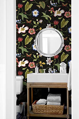 Nextwall Summer Garden Floral Peel And Stick Wallpaper (Jet Black) #TOP6